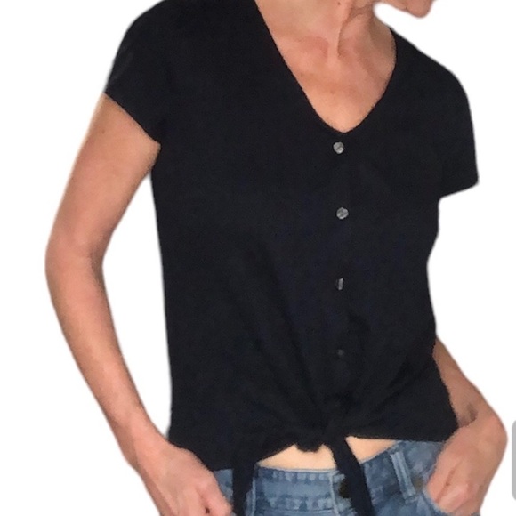 NWTS J. Crew Button up Navy Tie Up Short Sleeve Size Small Cotton and  s… - Picture 1 of 8